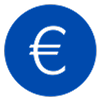 Logo bleu avec le signe euro