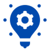 Logo bleu d'une ampoule avec un engrenage à l'intérieur