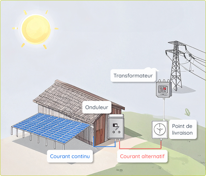 Schéma expliquant comment fonctionne la revente d'électricité